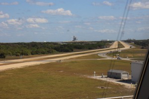 View out of one of the windows to the launch pad… the white box in the distance is the SpaceX Building