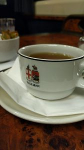 Tea in a Pullman cup. Classy. Actually so classy.